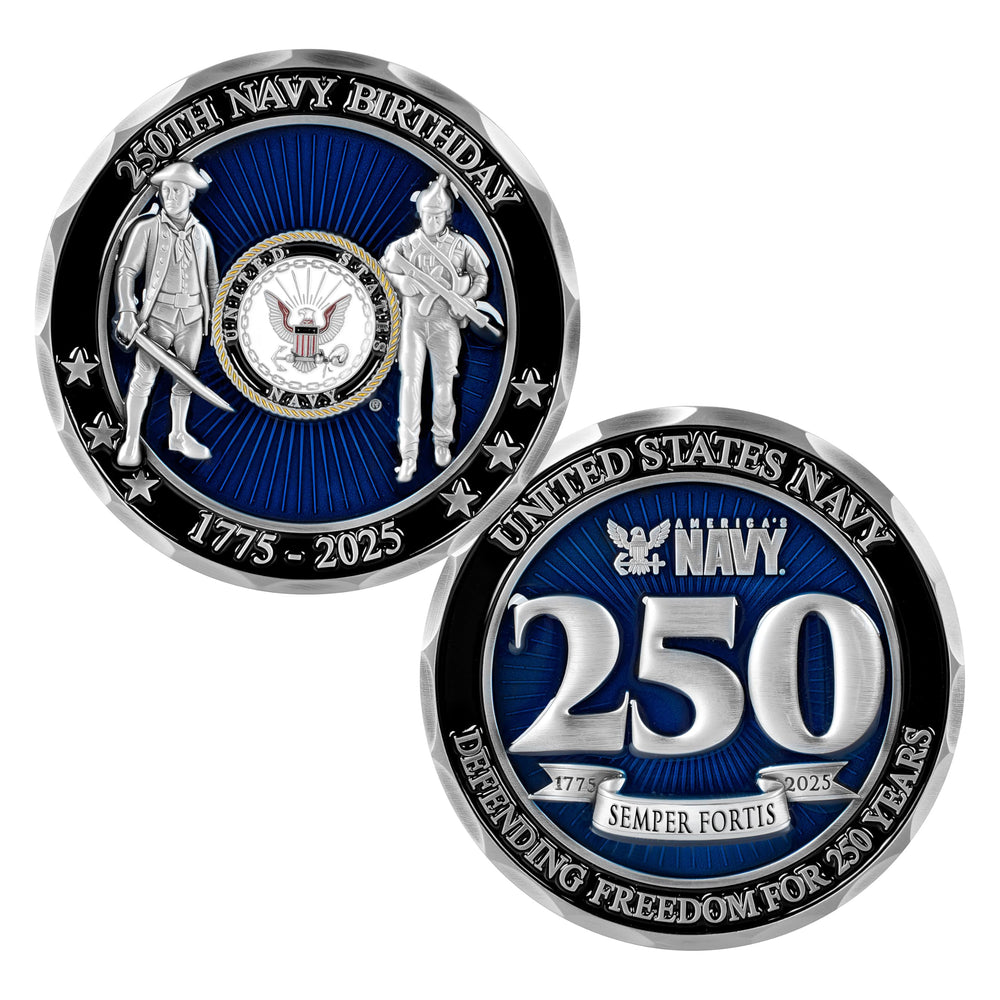 Military Gift Shop USN 250th coin front emblem for display