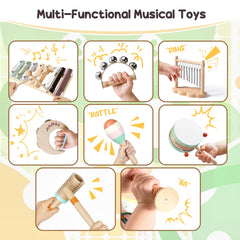 Miljgte wooden percussion instruments for kids with varied sounds.