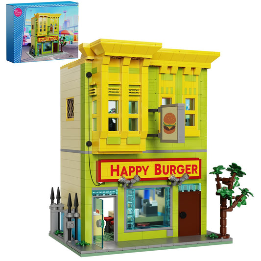 Millionspring Happy Burgers House exterior – bright two-story display for your shelf.