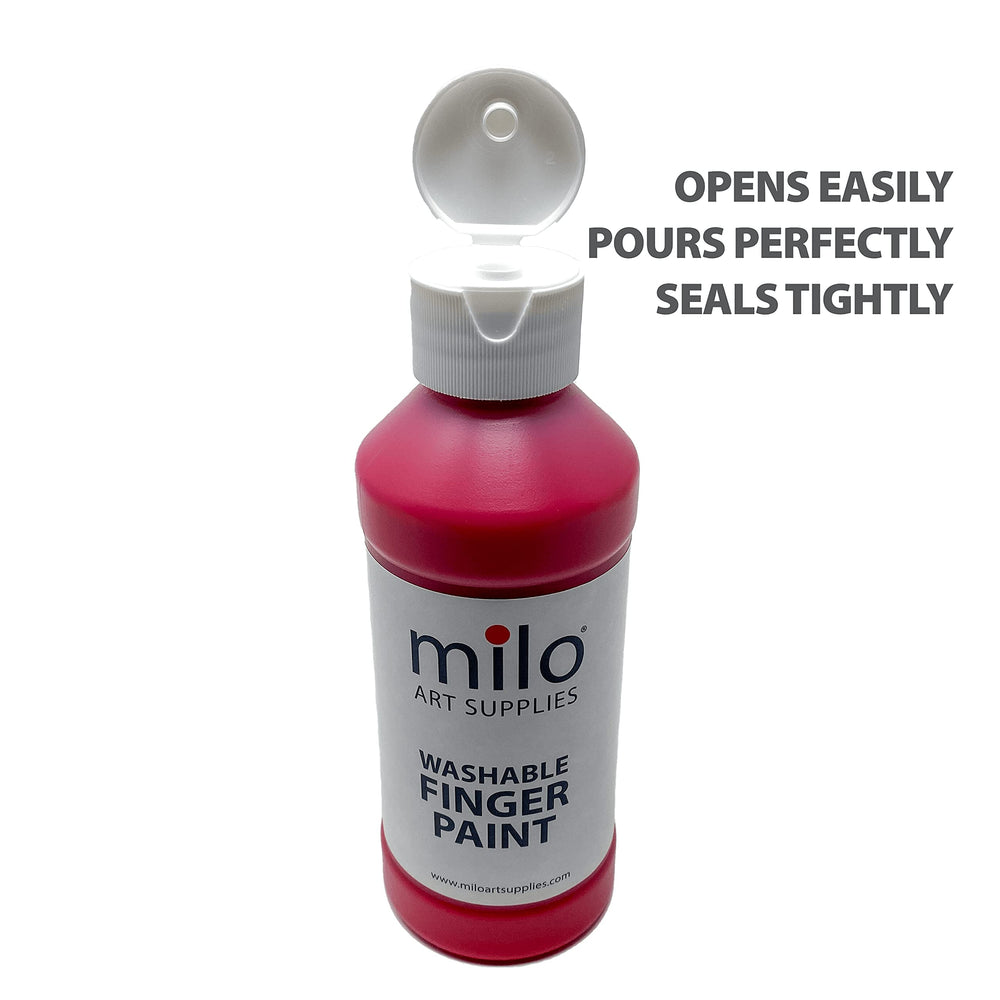 Milo paints used for kids' art projects on various surfaces.