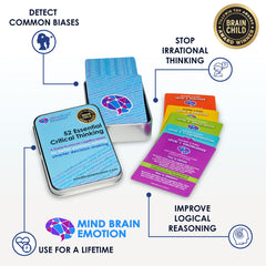 Mind Brain Emotion 52 Essential Critical Thinking deck on table supports hands-on critical discussion.