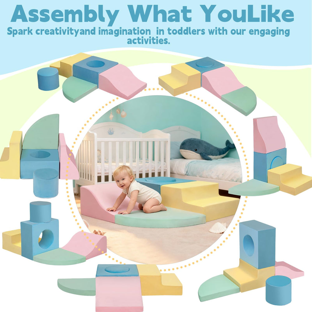 MIND&ACTION foam climbing blocks forming a crawling tunnel for exploration.