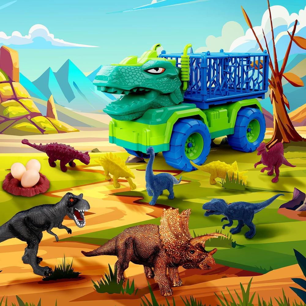 MindPal dinos set: two medium and six small figures showcased for creative storytelling.