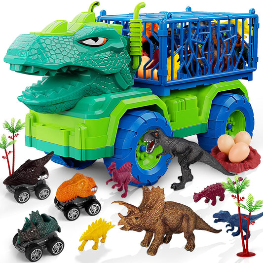 MindPal 19 in 1 dinosaur transport truck with lifelike T. rex head, for imaginative play.
