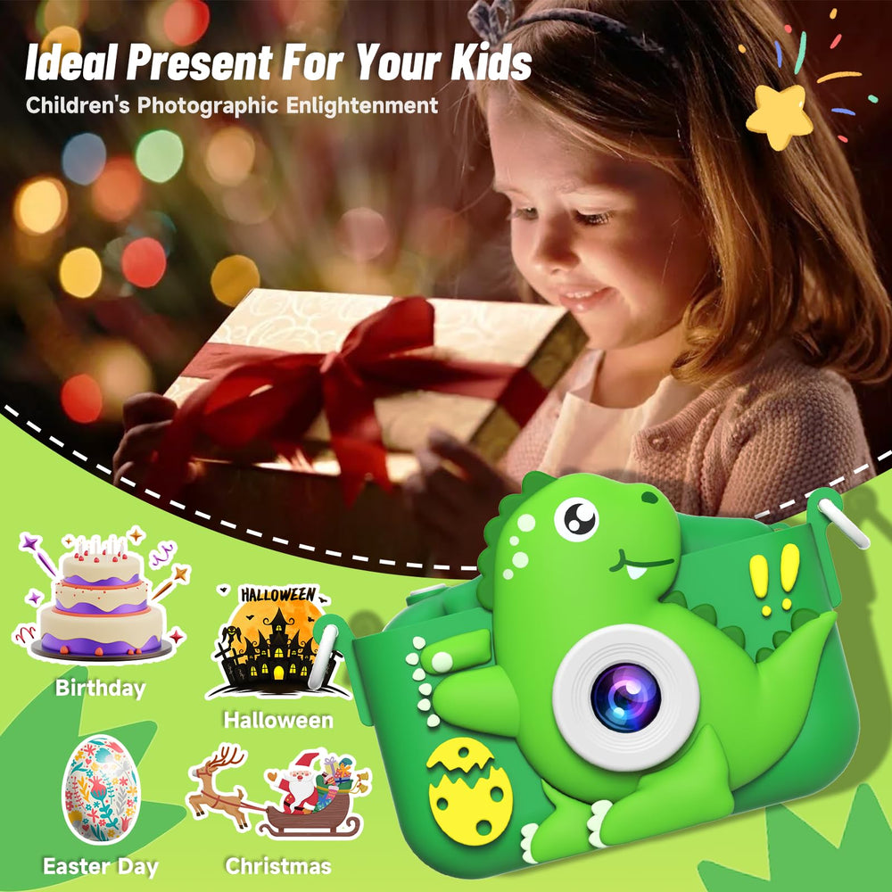 MindPal Kids Camera soft dinosaur cover protects tiny fingers during play.
