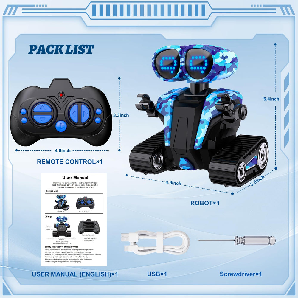 MindPal USB charging cable connected to the robot for rechargeable power.