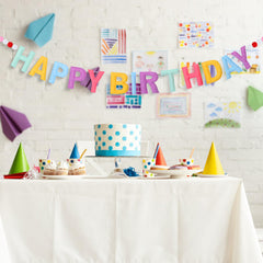 Mindsoft bright color banner closeup showcases colorful, reusable birthday decor