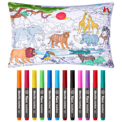 Mindsoft wild animals coloring pillowcase—blank canvas for creativity.
