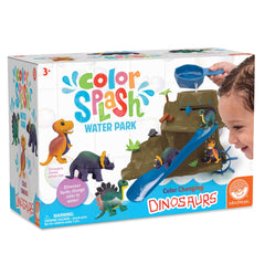 MindWare Color Splash dinosaur bath set attached to tub wall with secure suction cups.