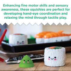 MindWare Foodie Fidgets plastic chopsticks included for pretend dining fun.