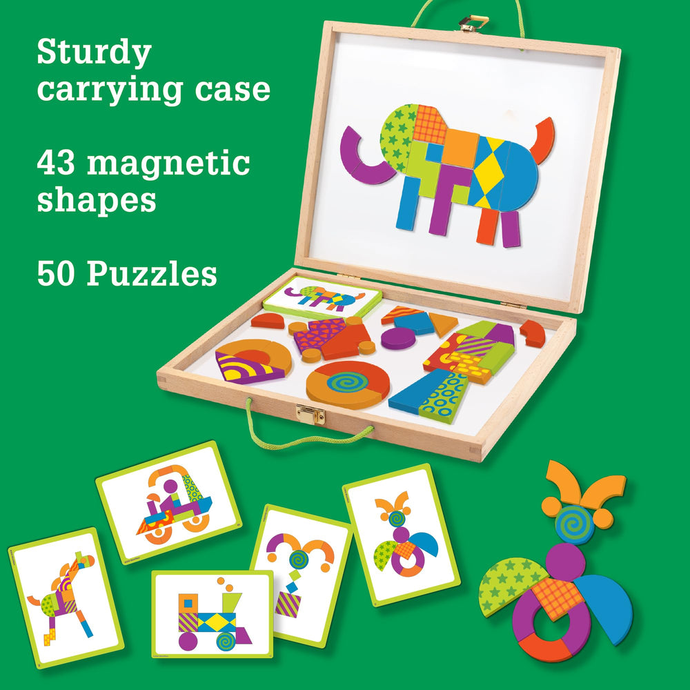 MindWare Imagination Patterns: vehicles and faces puzzles spark storytelling as kids arrange magnets.