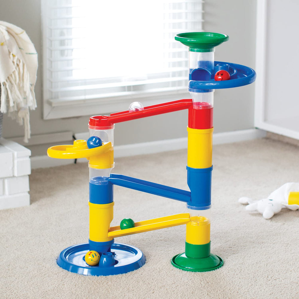 MindWare Junior Marble Run toddler play session emphasizing hands-on exploration.