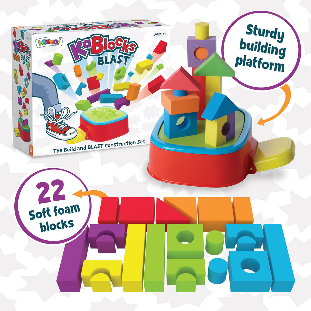 Bright MindWare KaBlocks Blast blocks showcasing a variety of colors and shapes.