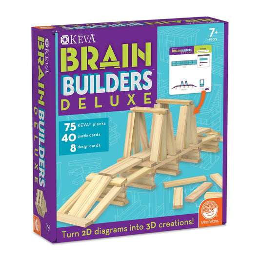 MindWare KEVA Brain Builders Deluxe 75 planks laid out for open-ended STEM play