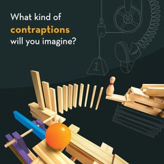 MindWare KEVA Contraptions bowling pin and ramp create varied challenge opportunities.