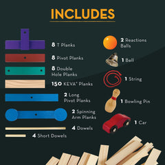 MindWare KEVA Contraptions colored planks add design variety and visual appeal.