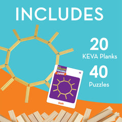 MindWare KEVA Junior cards double-sided spark varied challenges and problem solving.