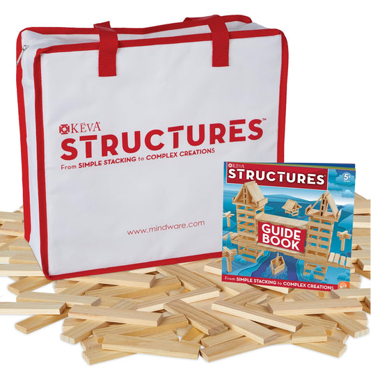 MindWare KEVA Structures 400 planks show sturdy pine blocks for open-ended construction.