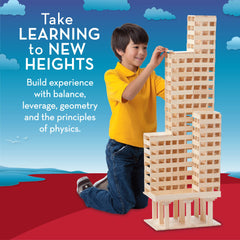 MindWare KEVA Structures ball run demonstrates gravity guided play and balance challenges.