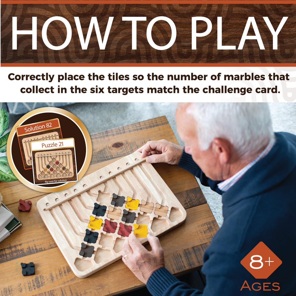 MindWare Marble Circuit Deluxe wooden tiles arranged for multi-directional maze challenges.