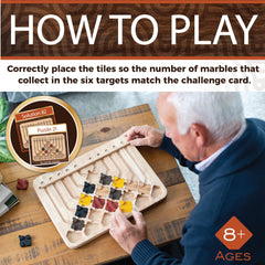 MindWare Marble Circuit Deluxe wooden tiles arranged for multi-directional maze challenges.