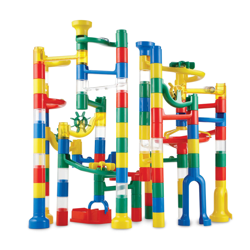 MindWare Marble Run 123-piece set assembly shows easy building for budding engineers