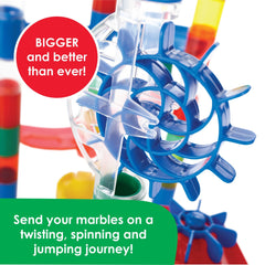 MindWare Mega Marble Run chutes-spinners action-filled pathway.
