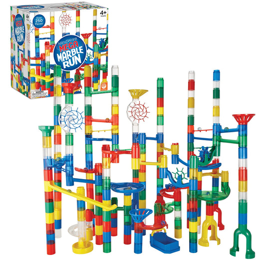MindWare Mega Marble Run pieces-assembly showing easy-to-connect construction.