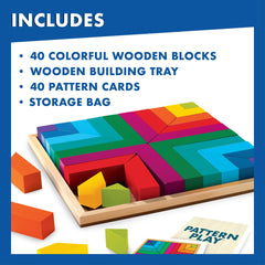 MindWare Pattern Play canvas bag keeps pieces neatly stored.