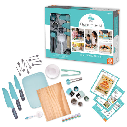 MindWare Playful Chef deluxe kit wooden board for kid-friendly snack prep sessions.