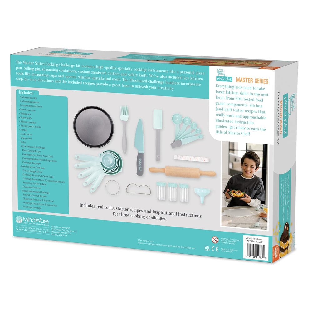 MindWare Playful Chef Master Series utensils close-up highlights safe, kid-sized tools.