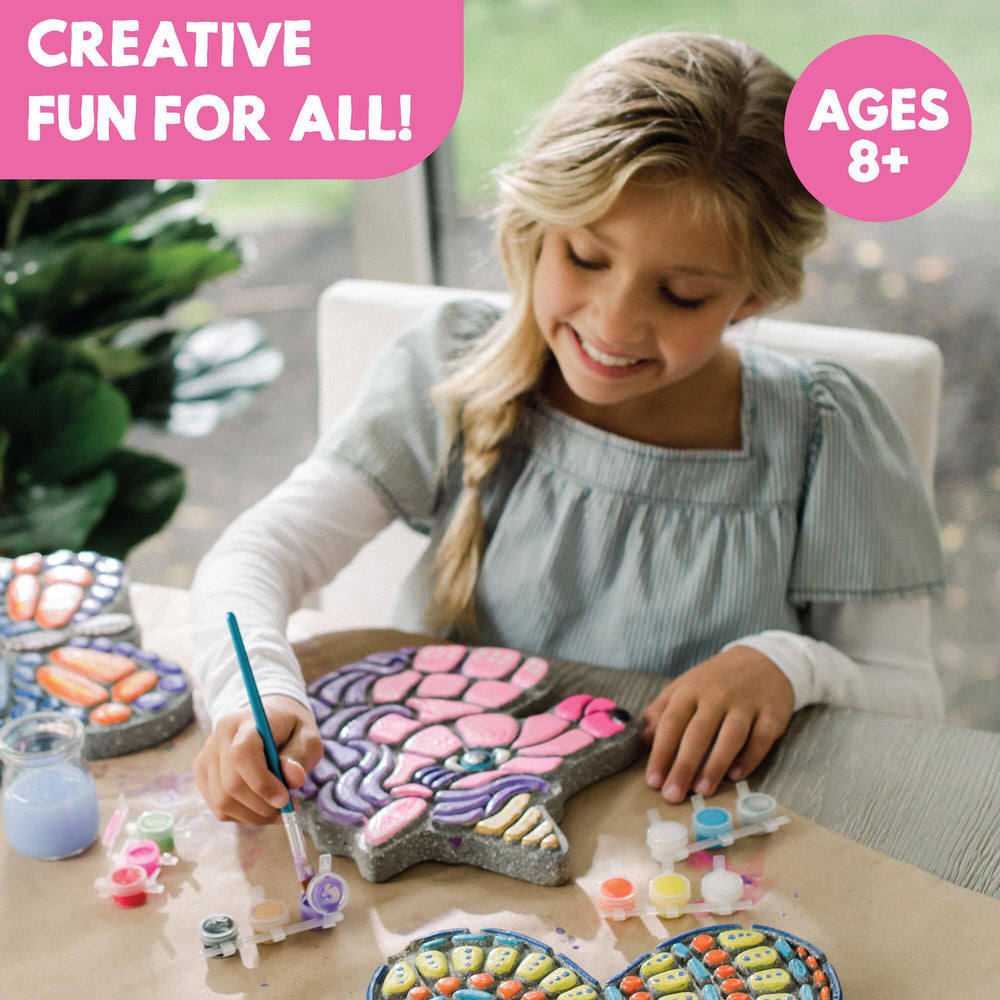 MindWare Paint Your Own Stepping Stone Unicorn brush set ready for painting.