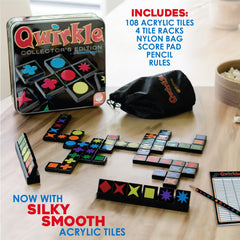 MindWare Qwirkle wooden racks organize tiles for quick setup.