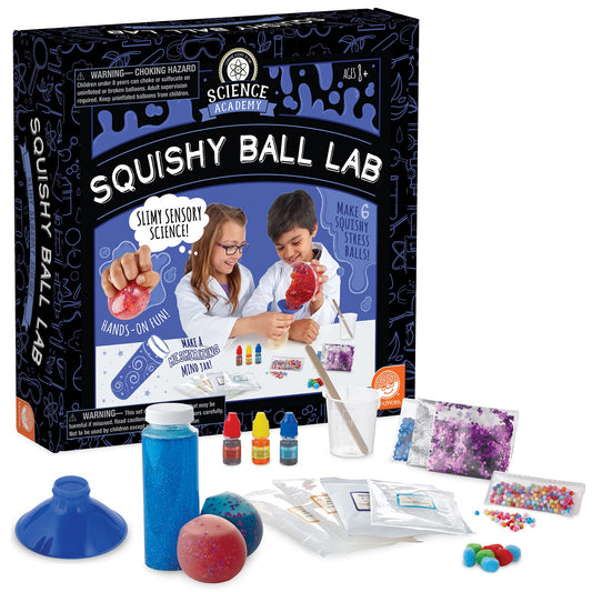 MindWare Science Academy Squishy Ball Lab kit with colorful components for hands-on learning.