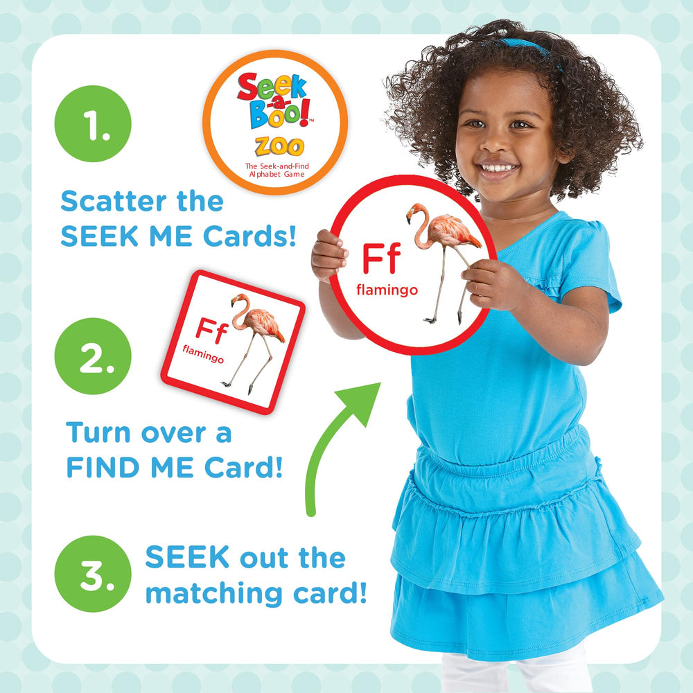 MindWare Seek-a-Boo Zoo alphabet cards highlight letters alongside animals for engaging learning
