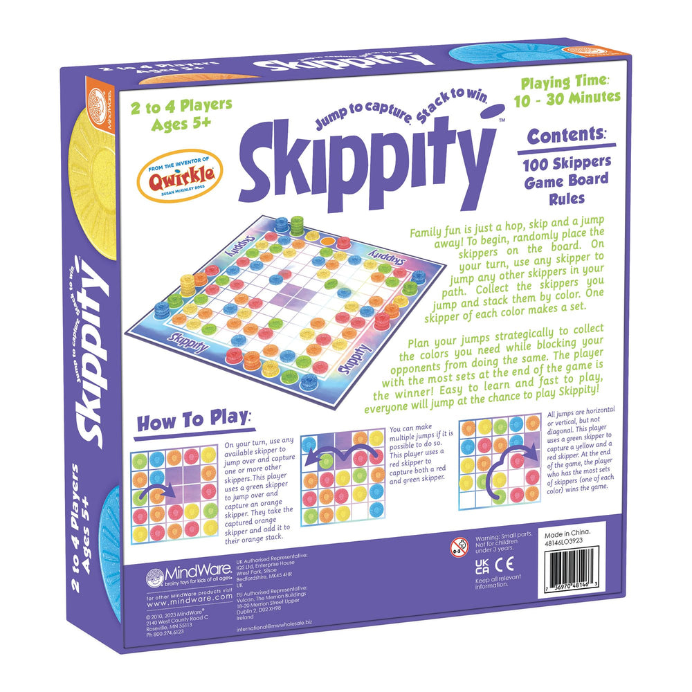 MindWare Skippity instruction manual open showing simple setup steps.