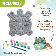 MindWare Turtle Stepping Stone Kit color palette with vibrant paints for creative color blending.