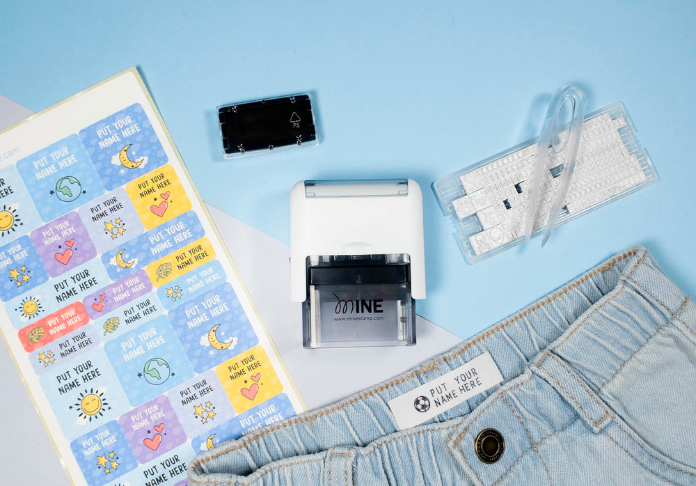 The MINE Stamp Compact alphabet set includes letters, numbers, and punctuation.