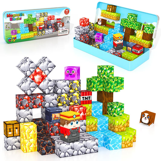 Minecftoy mini magnetic blocks travel case for on-the-go creative play.