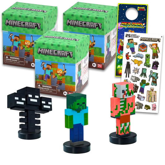 Minecraft blind box set with 3 stamper mini figures for creative play
