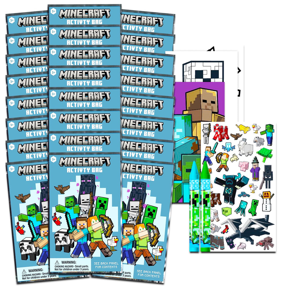 Minecraft mini play packs display for party favors and classroom gifts.
