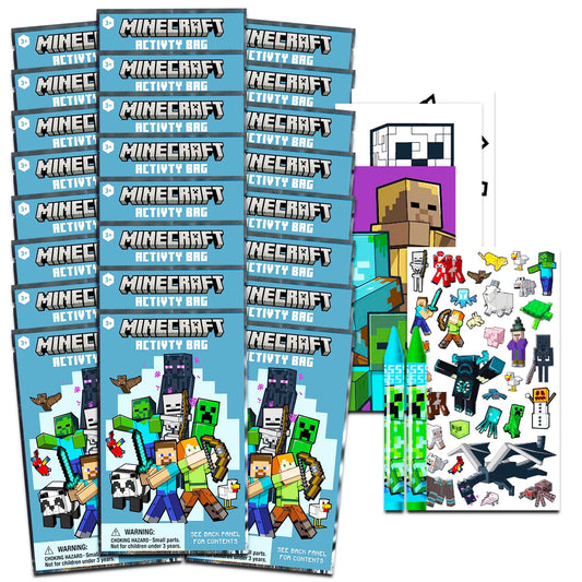Minecraft mini play packs display for party favors and classroom gifts.