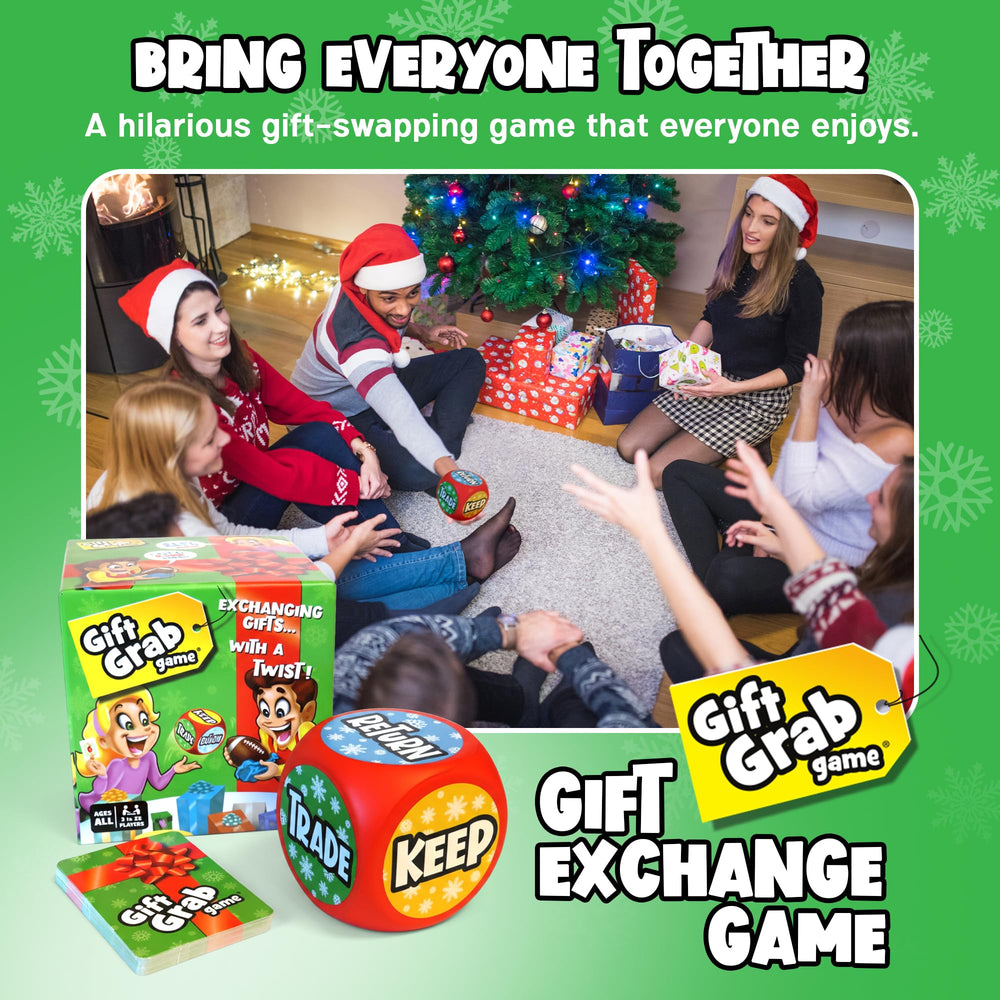 Unboxed Gift Grab Game presentation showing components and setup.