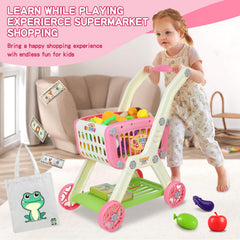 Ming You cart with bag and durable wheels supports organized, engaging pretend shopping.