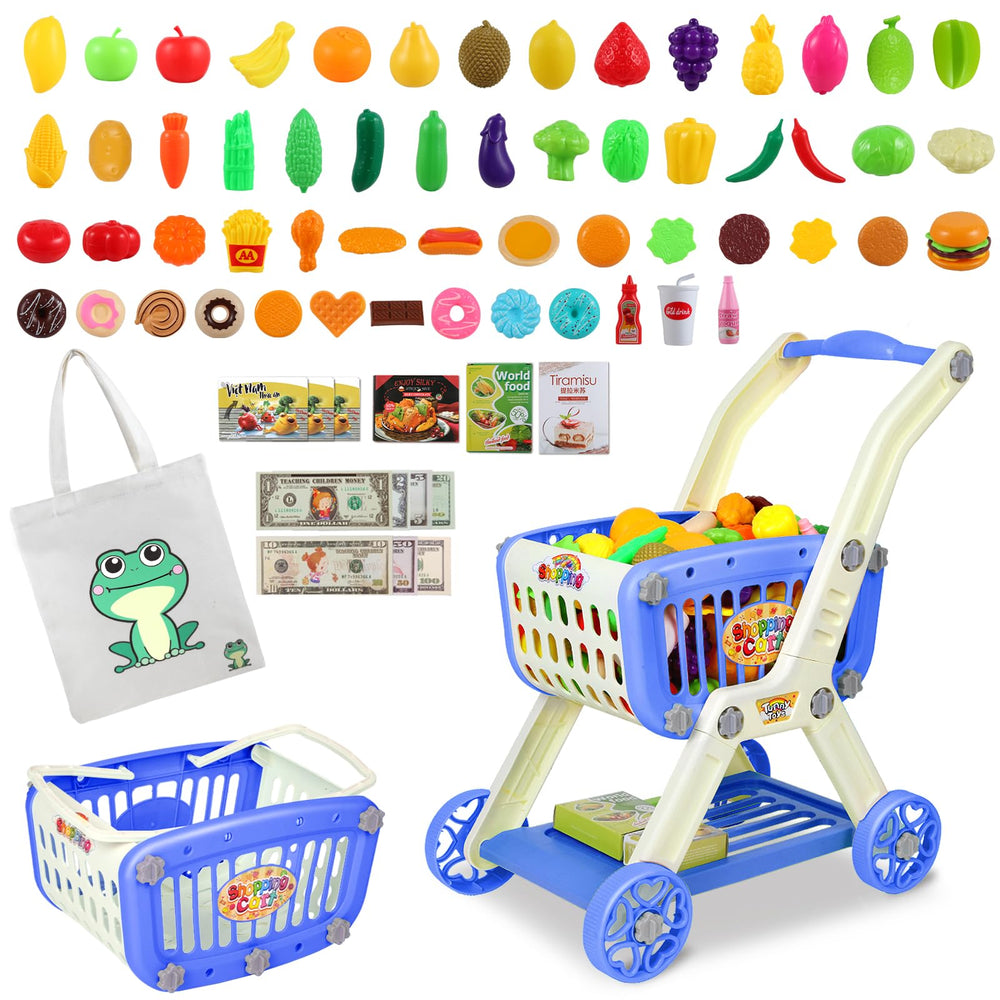 Ming You shopping cart in navy with 2-in-1 design, ideal for imaginative play and motor skills