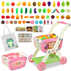 Ming You Kids Shopping Cart pink front view encourages imaginative shopping play and social interaction.
