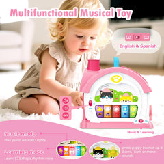 Ming You plush puppy with bone and comb enables pretend care and fine motor play.