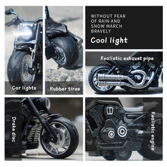 Ming You pull back motorcycle toy with lights on, engaging visual effects