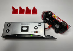 Charging-ready green mini RC car for fast play sessions.