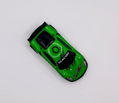 Mini RC 1:58 scale car with LED headlights and taillights for night driving.